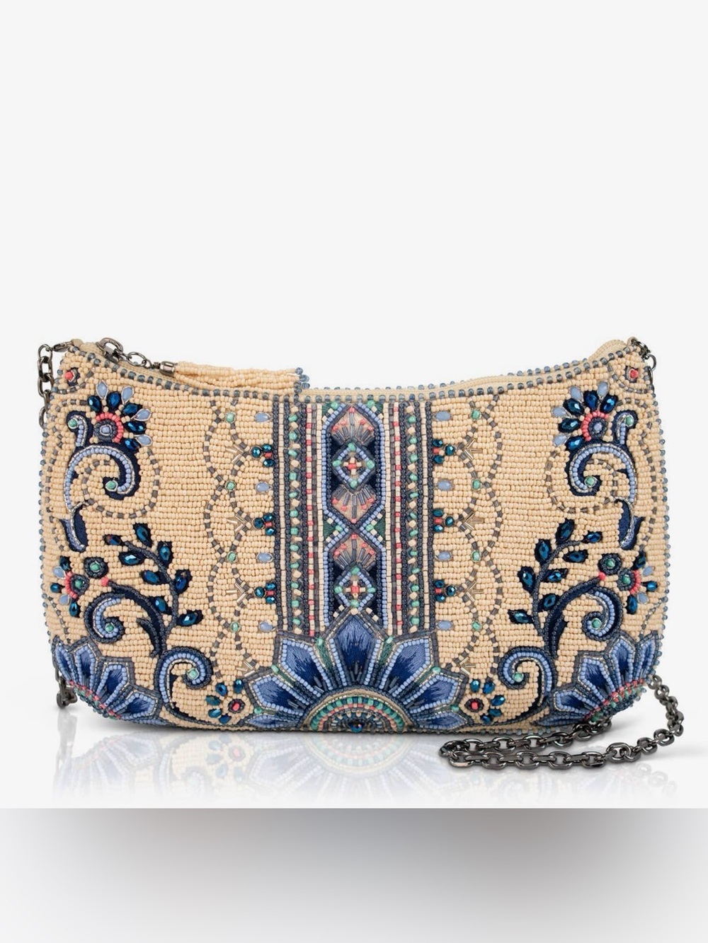 Mediterranean Mood Blue & Cream Floral Beaded
Crossbody Bag